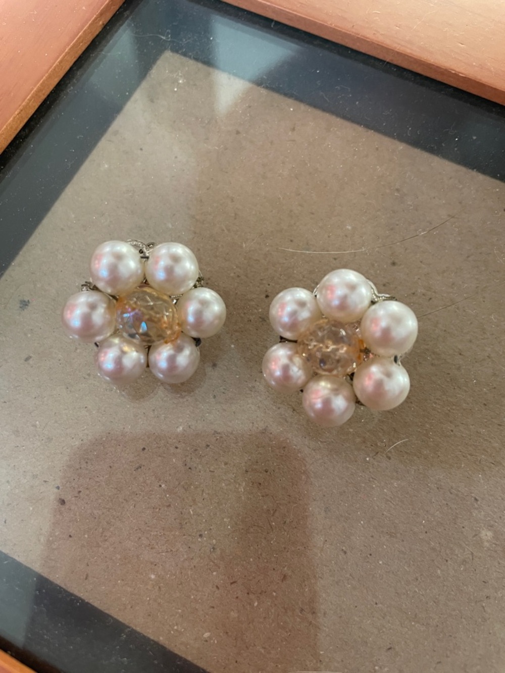 Pearl Cluster Flower Clip-On Earrings - vintage